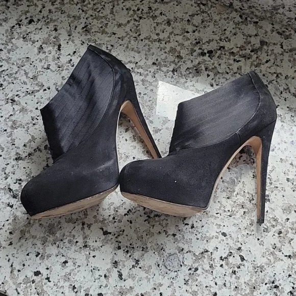 Brian Atwood DASHA Suede Satin Platform Ankle Booties - Picture 8 of 14